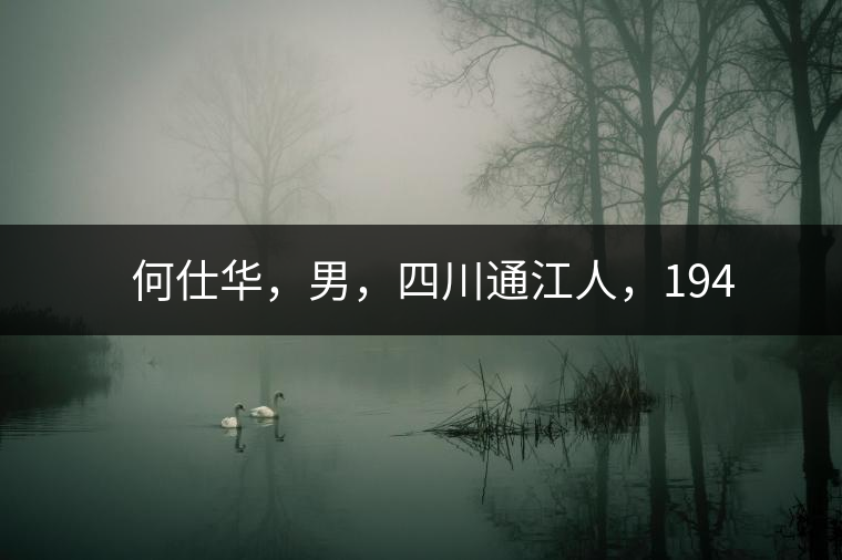 　　何仕華，男，四川通江人，1942年7月生，高級工程師、副研究員，曾任云南省高級工程師高評委委員，云南省老科協(xié)茶葉分會副會長，云南省普洱茶葉協(xié)會技術(shù)委員會副主任，云南省普洱茶研究中心研究員，獲覺農(nóng)勛章獎、老茶人貢獻獎，全國弘揚茶文化突出貢獻獎。